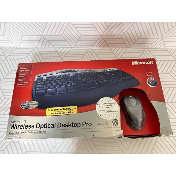 New Microsoft Optical Desktop Pro Ergonomic Gaming Keyboard And Mouse - Picture 1 of 13